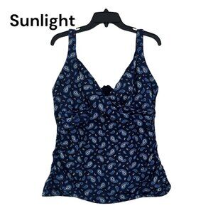 Lands End Women Paisley Print Ruched Side Tankini Top Unpadded Built-In Bra SZ16